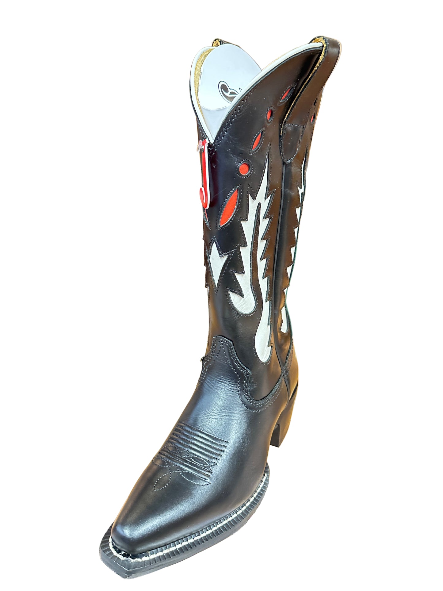 Justin Boots Women's Faye Black Cowhide Boots with White Inlay Design