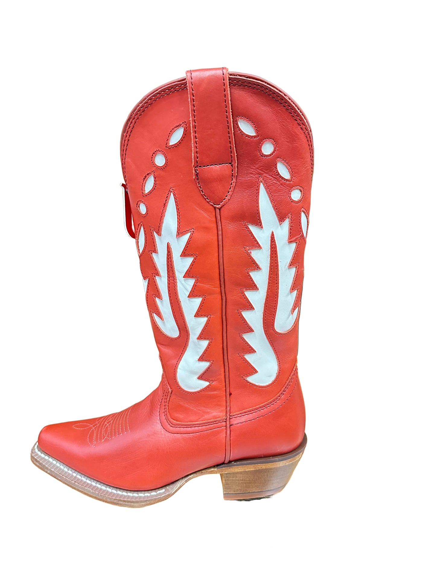 Justin Boots Women's Faye Red Cowhide Boots with White Inlay Design