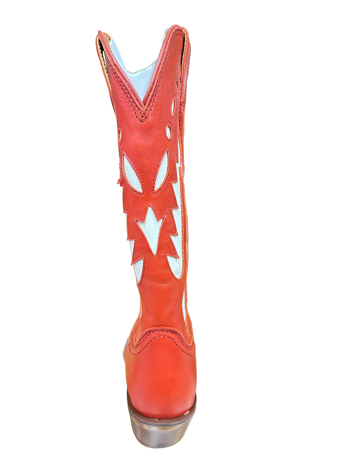 Justin Boots Women's Faye Red Cowhide Boots with White Inlay Design