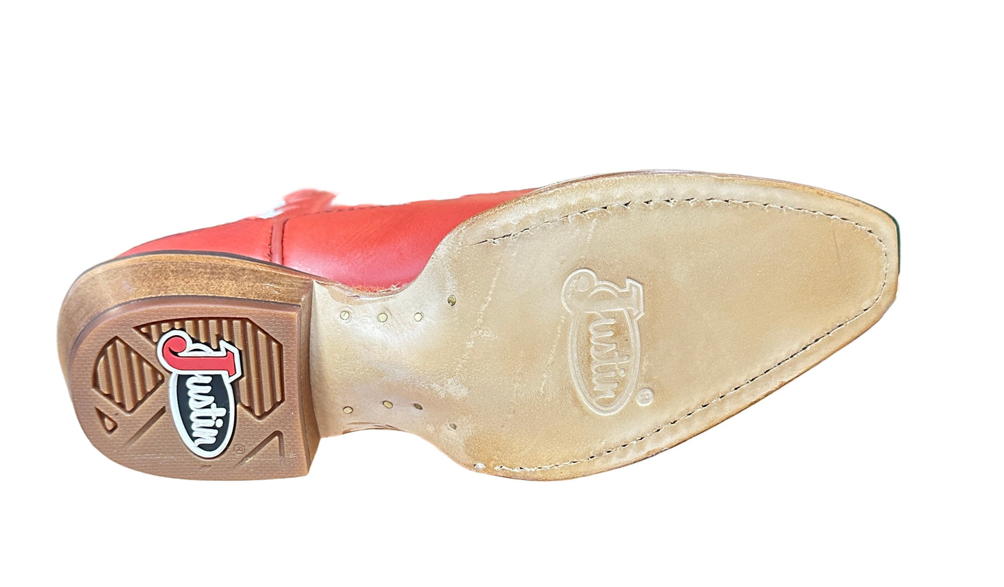 Justin Boots Women's Faye Red Cowhide Boots with White Inlay Design