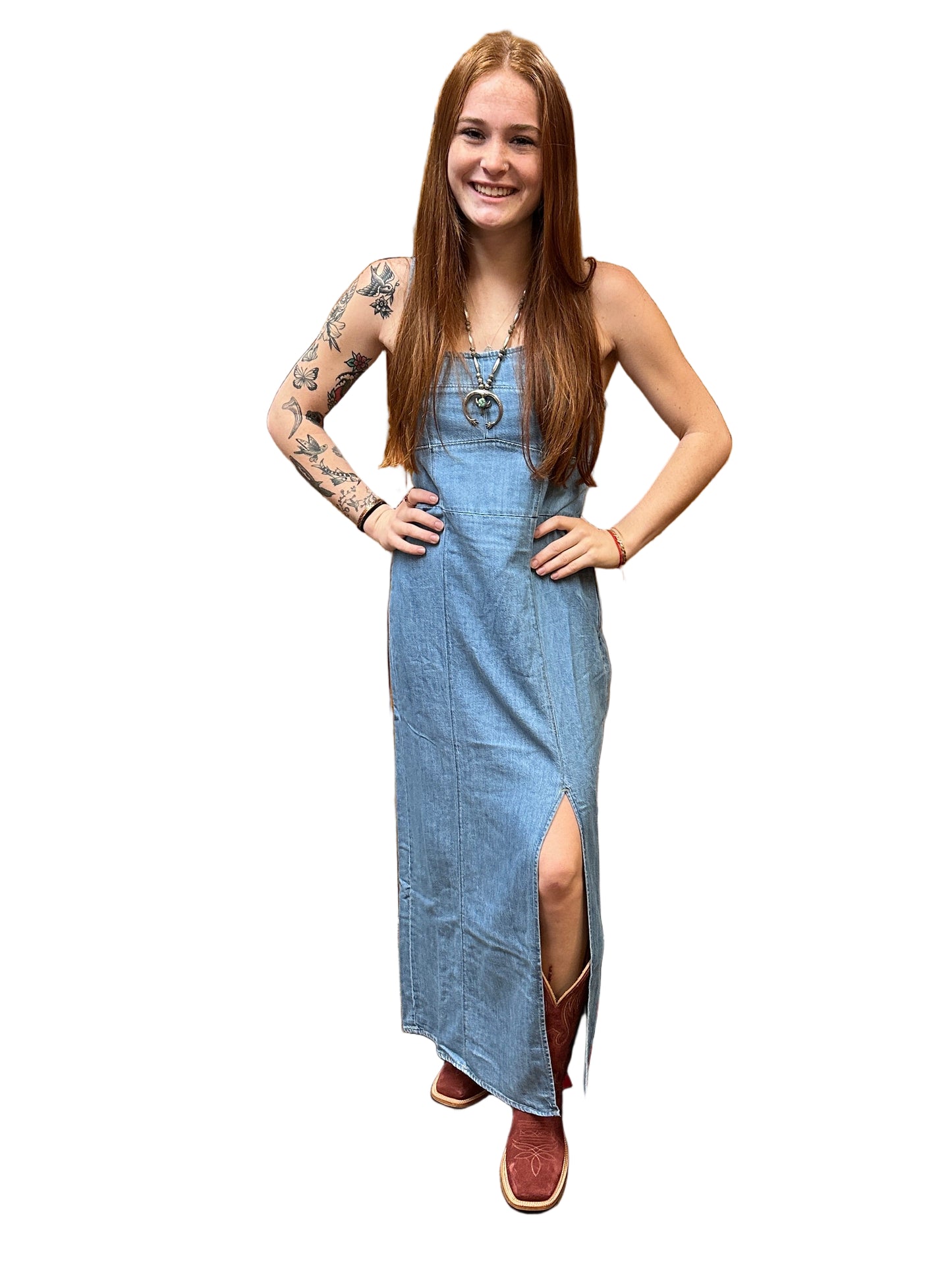 Wrangler Women's Fitted Long Denim Dress with Slit