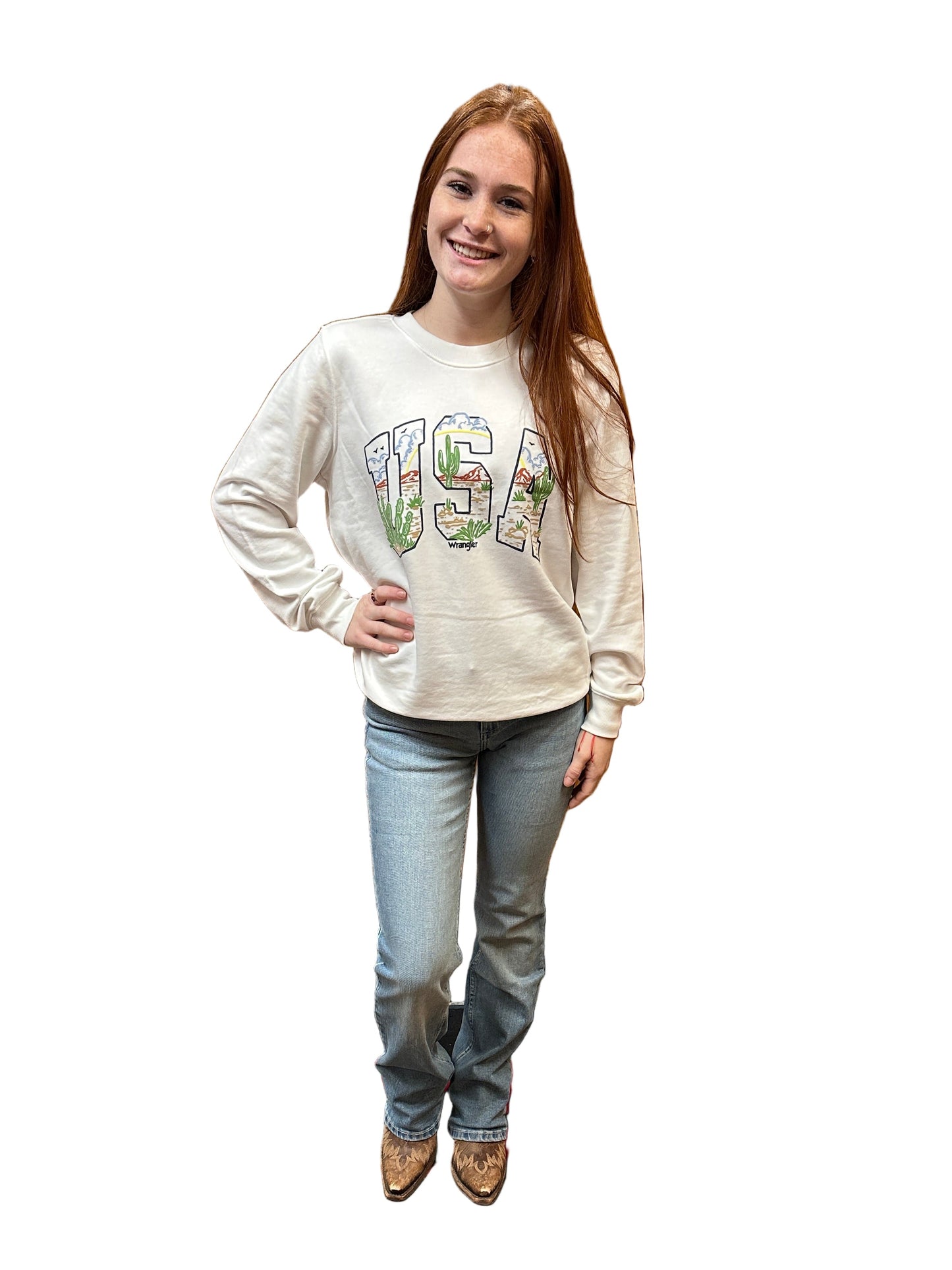Wrangler Retro Women's Long Sleeve White Sweatshirt with USA Graphic