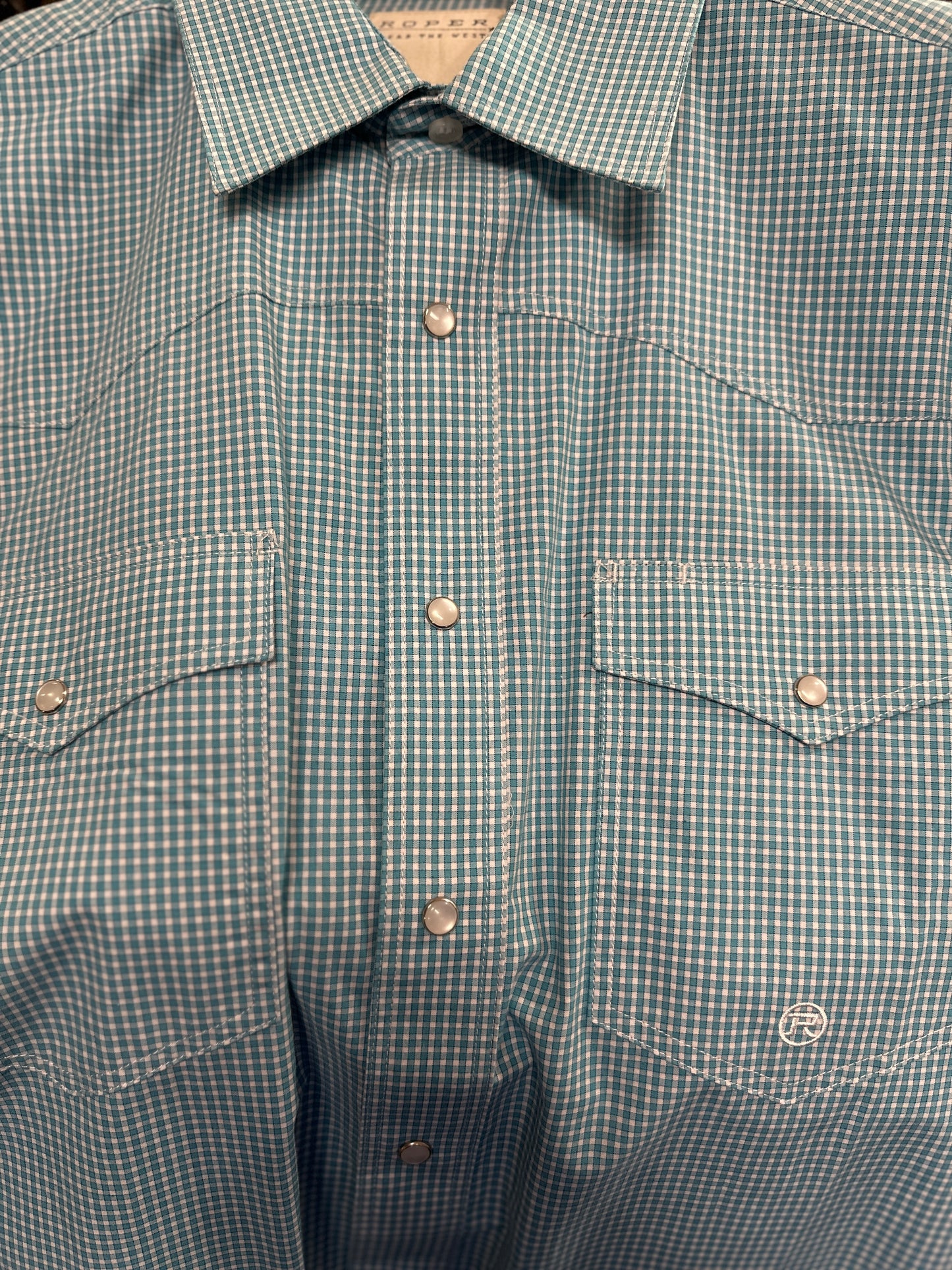 Roper Men’s Long Sleeve Shirt - Turquoise Checkered