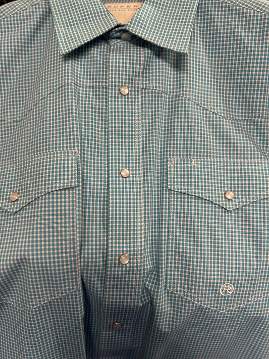 Roper Men’s Long Sleeve Shirt - Turquoise Checkered