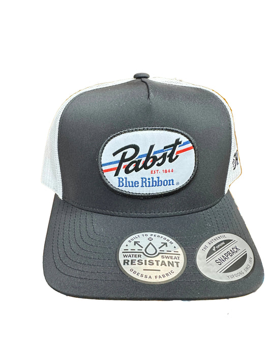 Hooey Ball Cap "Pabst Blue Ribbon" Black and White Hat with Red, White and Blue Oval Patch