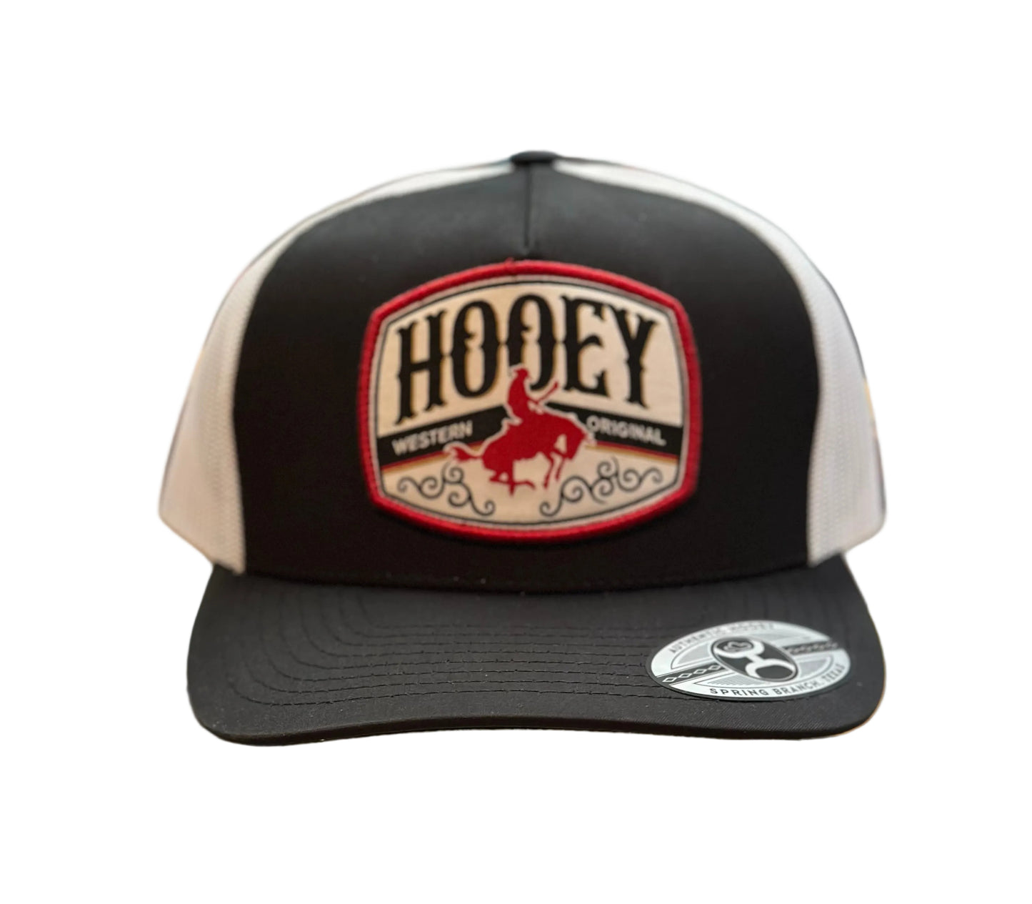 Hooey Ball Cap Black and White with Red, White and Black Patch