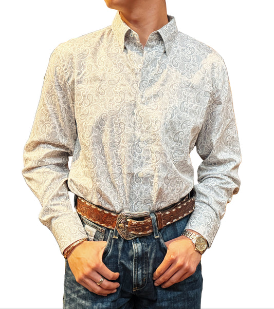 Wrangler Men's Classic Long Sleeve Cody Johnson Collection Gray and White Paisley