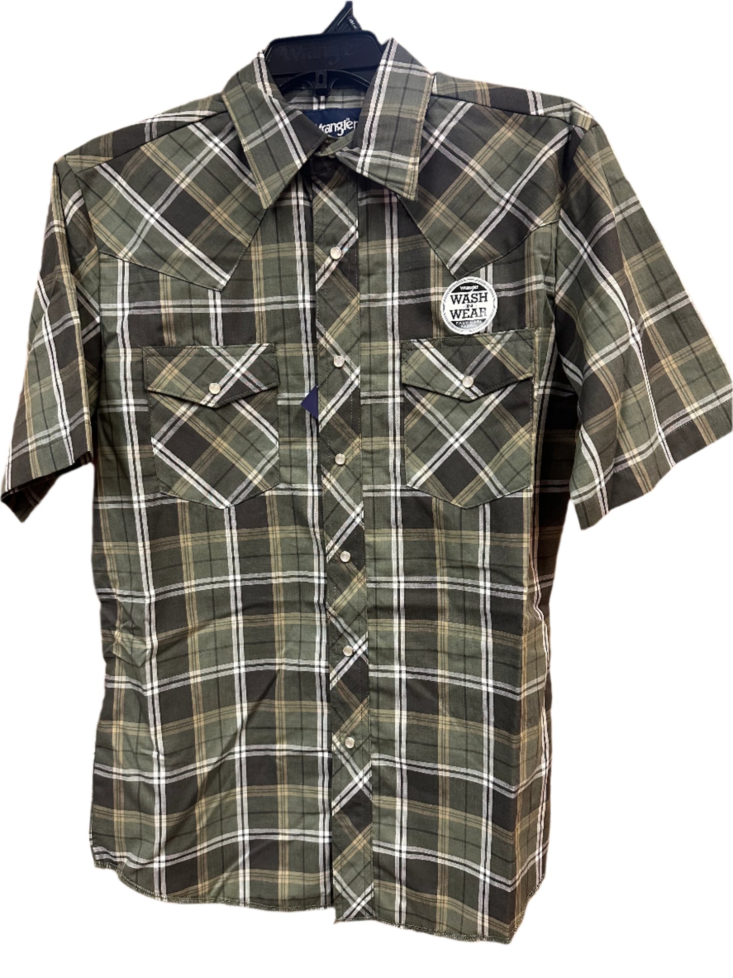 Wrangler Men's Short Sleeve Western Snap Plaid Shirt