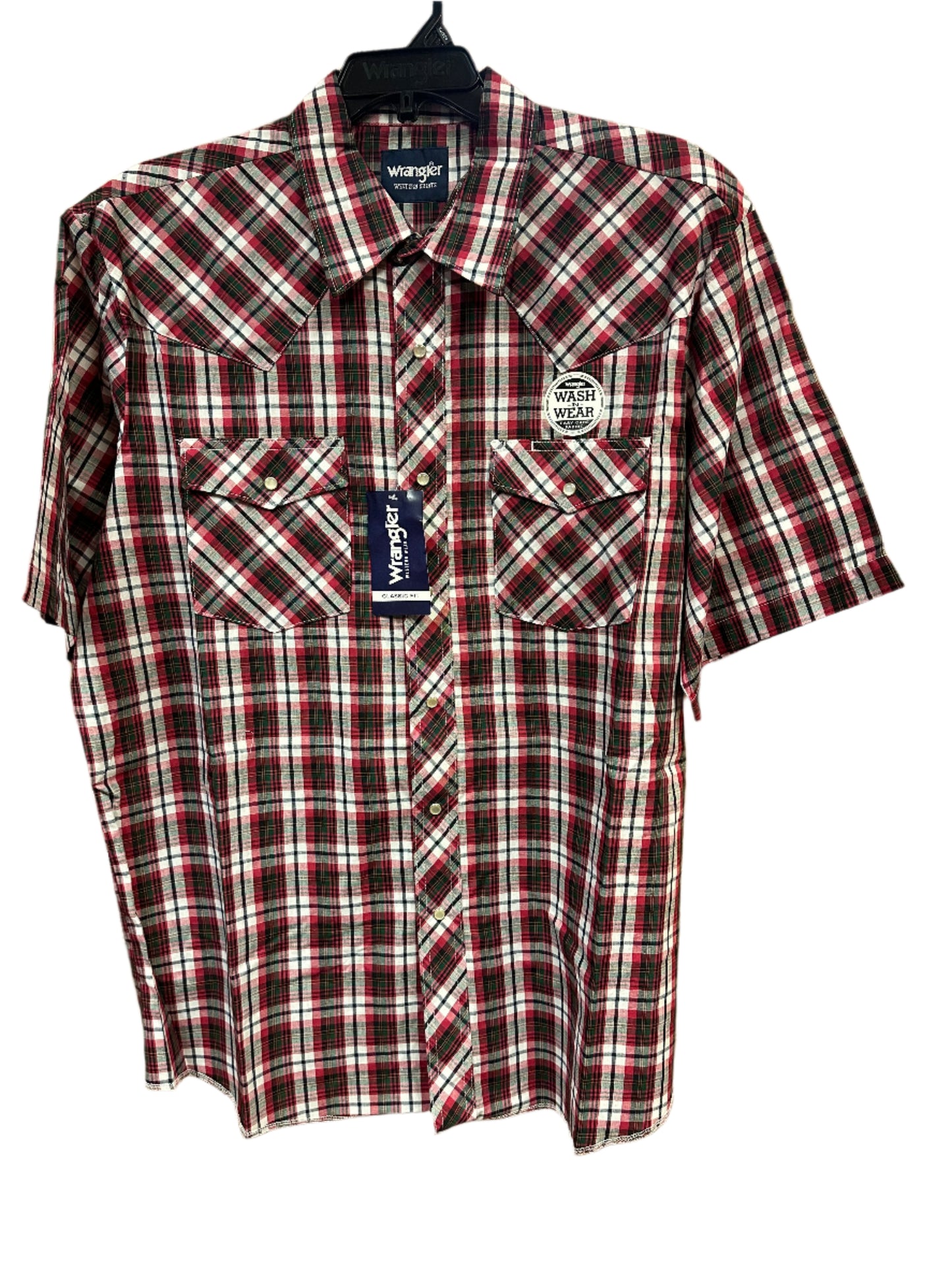 Wrangler Men's Short Sleeve Western Snap Plaid Shirt