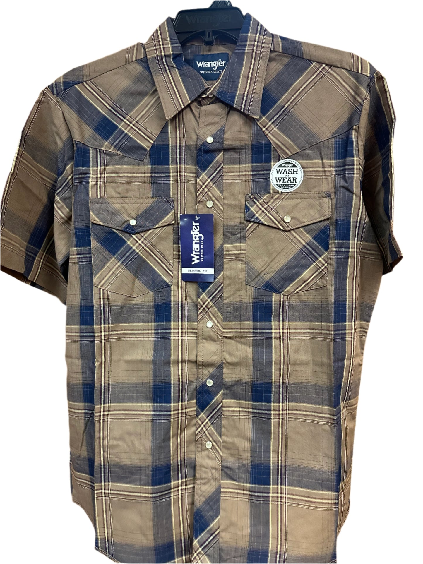 Wrangler Men's Short Sleeve Western Snap Plaid Shirt