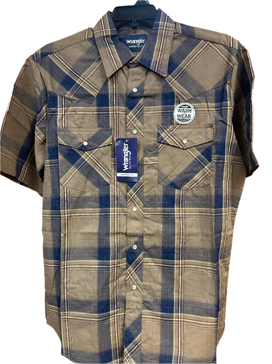 Wrangler Men's Short Sleeve Western Snap Plaid Shirt