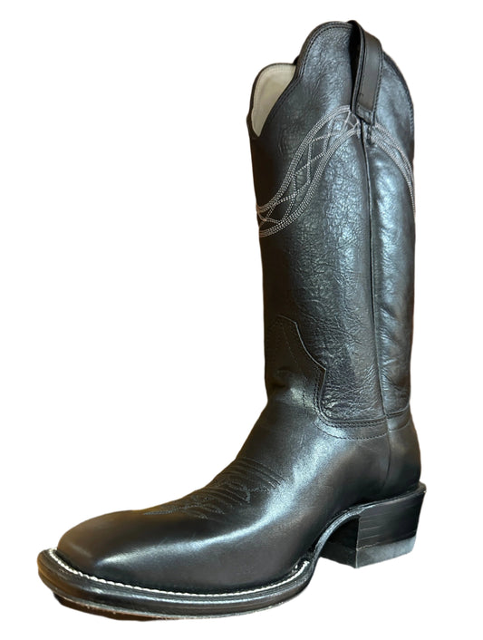 Hondo Men's Boots - Custom Black Square Toe with White Stitching on Top