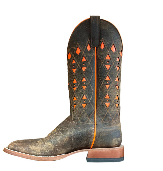 Horse Power Men's Boots - Brown Square Toe with Orange Inlay Triangles