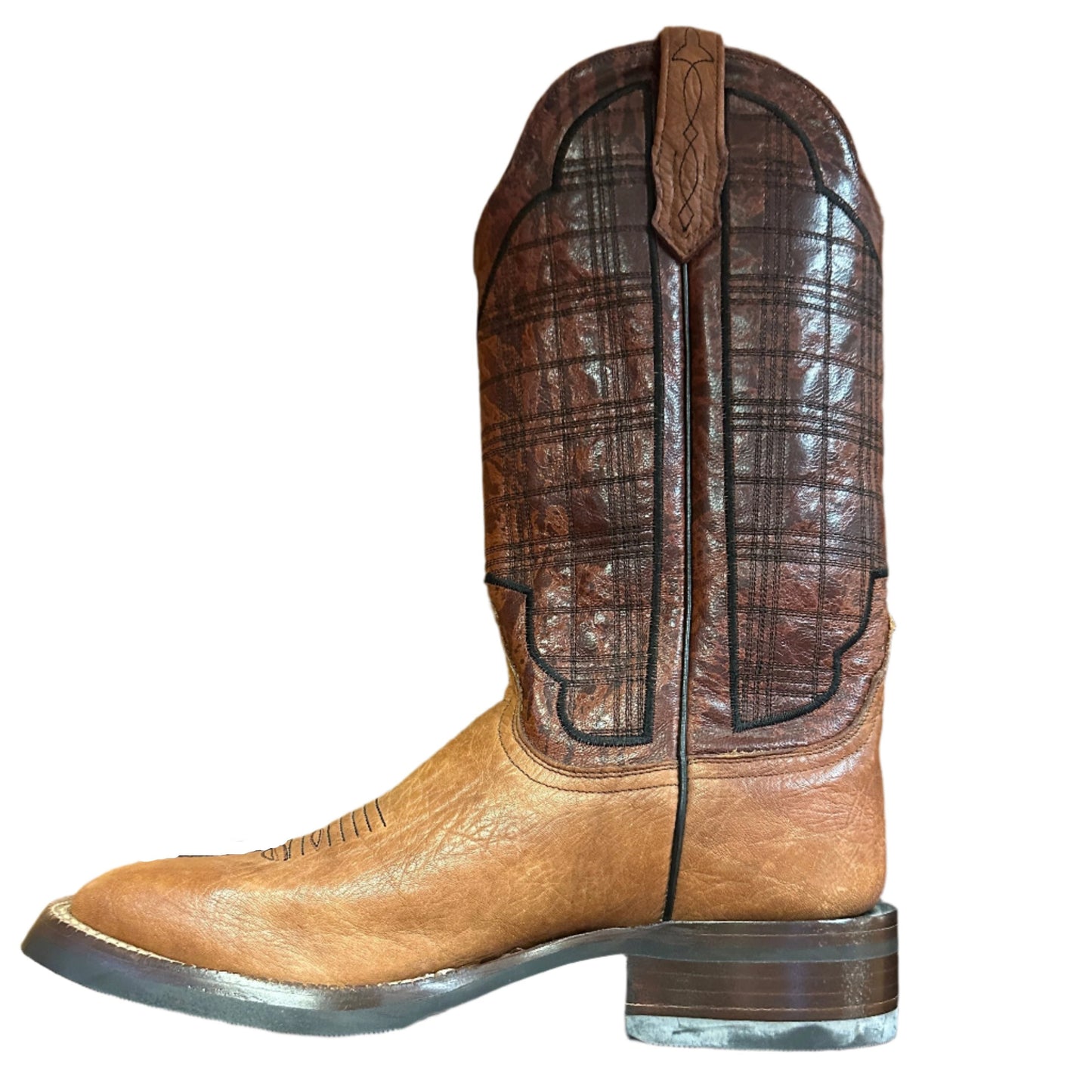 Cinch Men's Boots - Square Toe Tan with a Rust Plaid Top