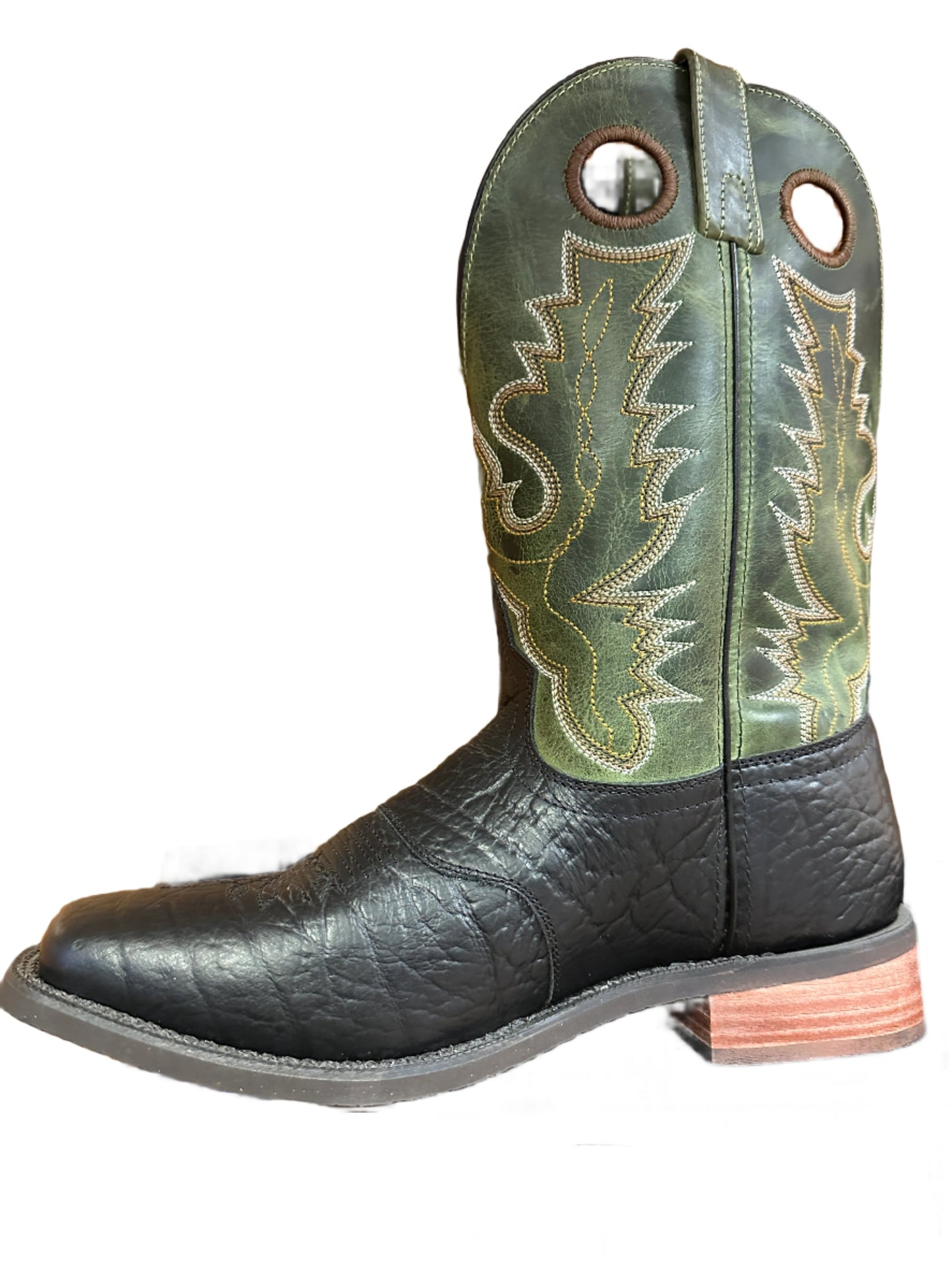 Smoky Mountain Men's Boots - Black Square Toe with Green Top