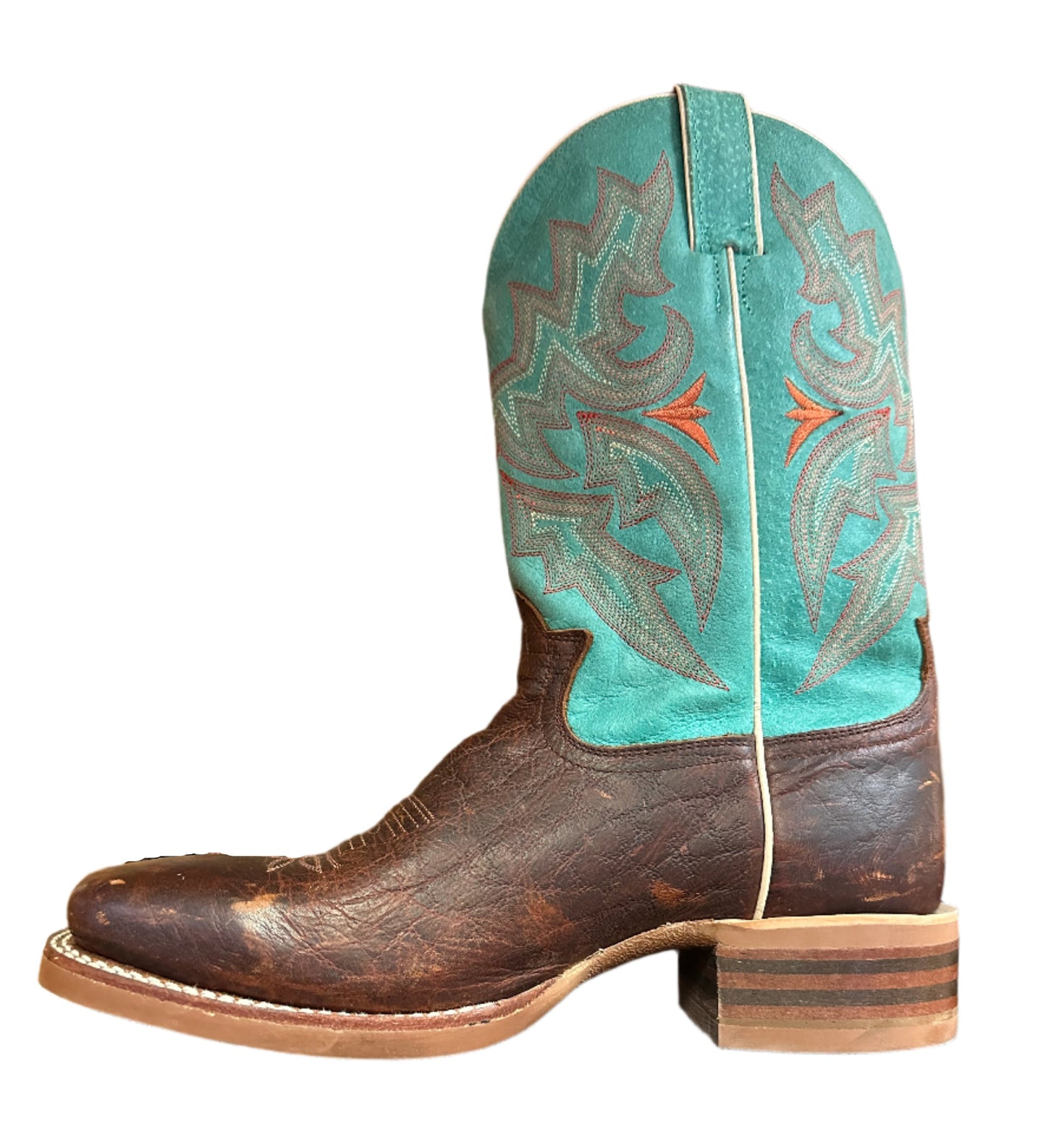 Tony Lama Men's Boots - Brown Square Toe with Turquoise Top