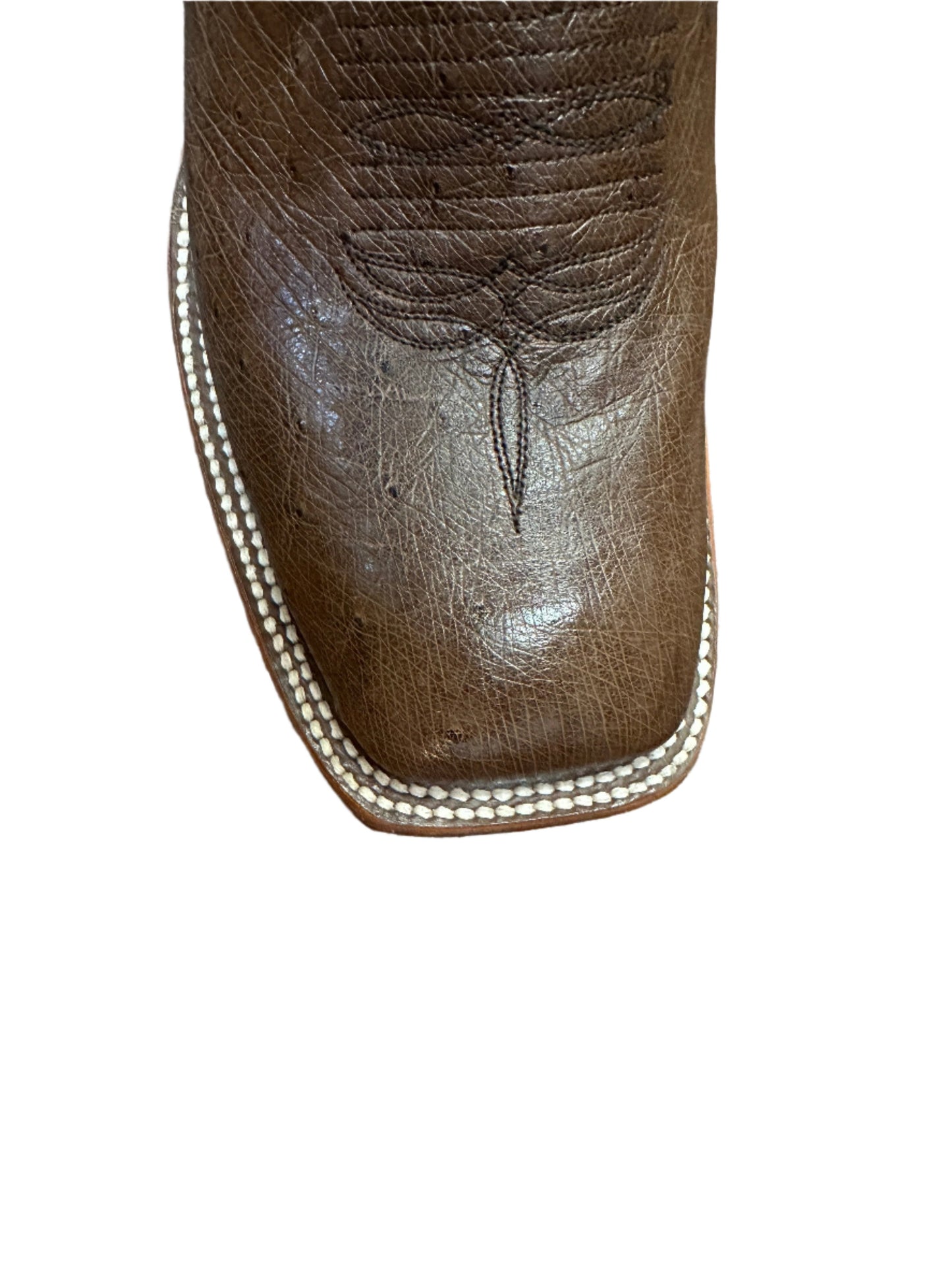 Horse Power Men's Boots - Brown Smooth Ostrich Square Toe with Black & White Diamond Pattern Top