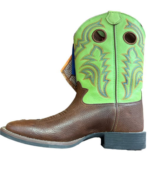 Tony Lama Men's Boots -  Brown Square Toe with Lime Green Top