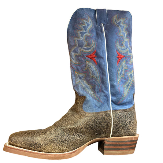 Tony Lama Men's Boots - Brown Exotic Print Square Toe with Light Blue Top