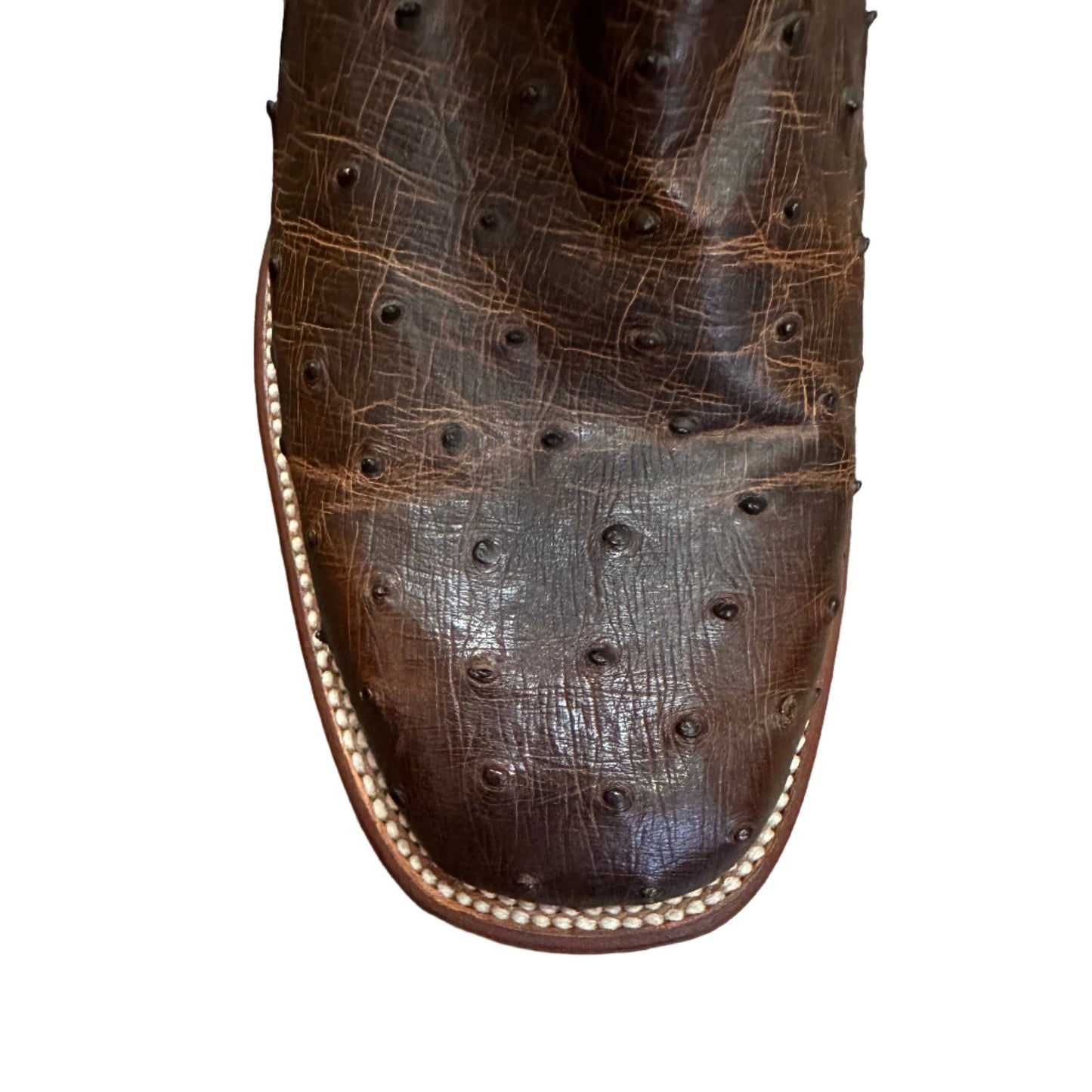 Stetson Men's Boots - Brown Full Quill Ostrich Square Toe with Tan Stitched Top