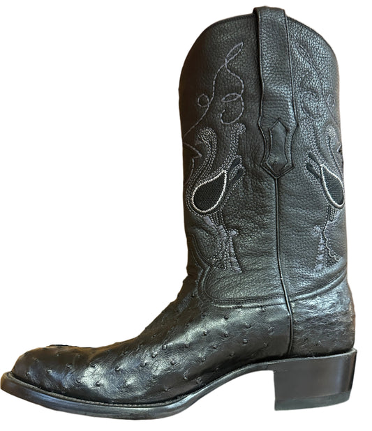 Rancho Semental Men's Boots - Black Full Quill Ostrich with J Toe