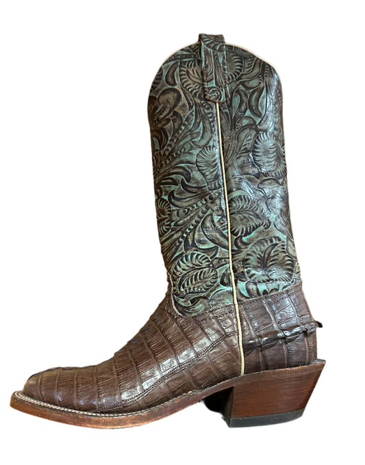 Anderson Bean Men's Boots - Custom Caiman Tail Vamp Square Toe Wild Jungle Tooled Top