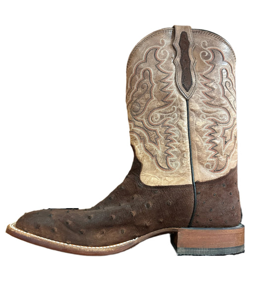 Tony Lama Men's Boots - Brown Rough Out Full Quill Ostrich with Tan Top