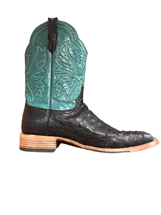 Cinch Men's Boots - Black Full Quill Ostrich Square Toe with Turquoise Top