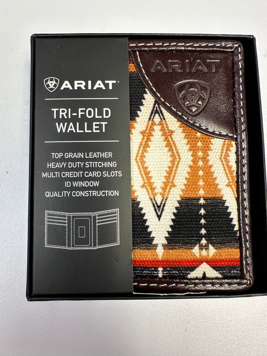 Ariat Wallets - Tri-Fold Southwest Print in Brown & Cream