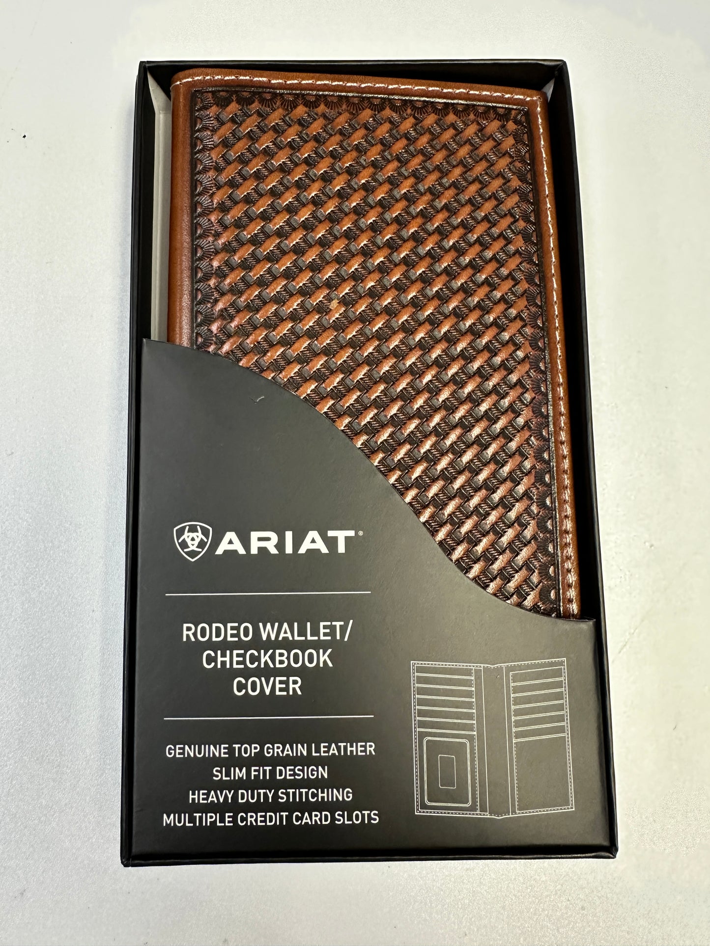 Ariat Wallet - Rodeo/Checkbook Cover Brown Basket Weave