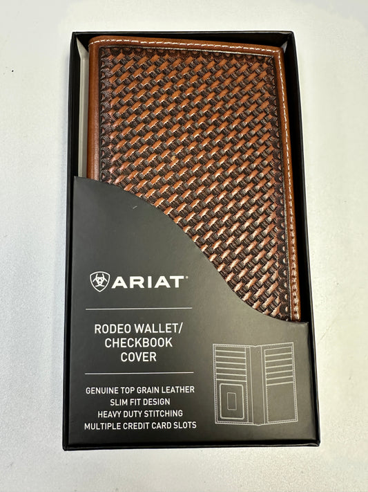 Ariat Wallet - Rodeo/Checkbook Cover Brown Basket Weave