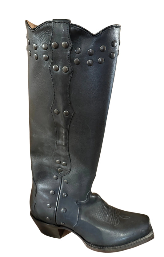 Tony Lama Boots Women's Black Studded Leather Square Toe