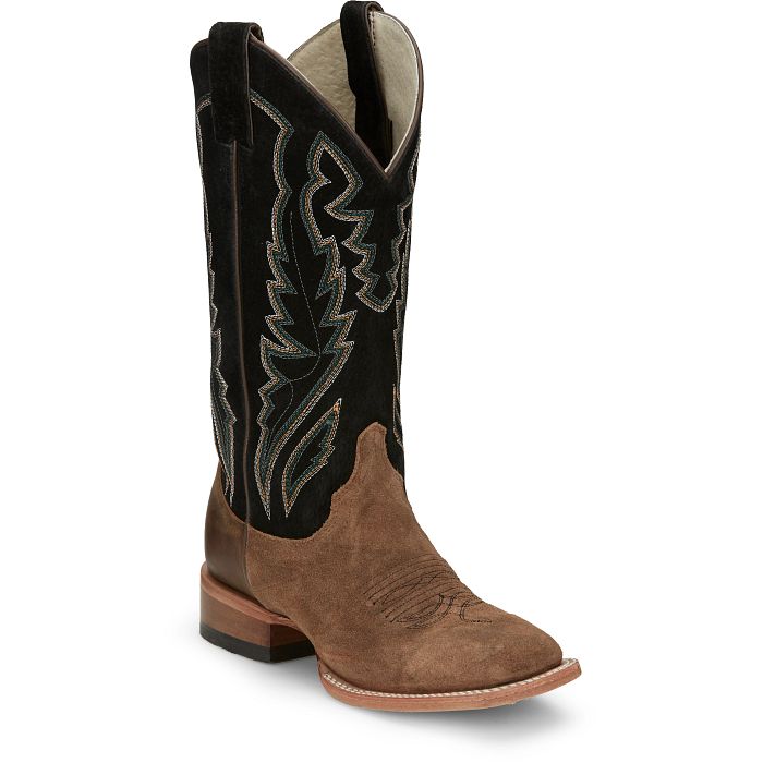 Justin Women's Boots-Palisade Clay Brown Midnight Black Suede Boar