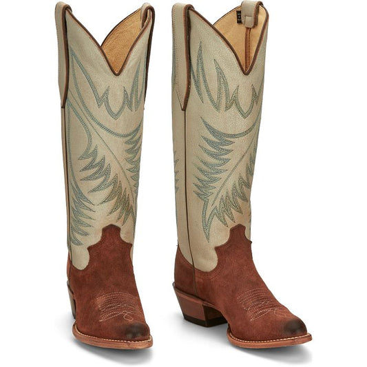 Justin Women's Boots - Clara 15" Brown & Cream Suede