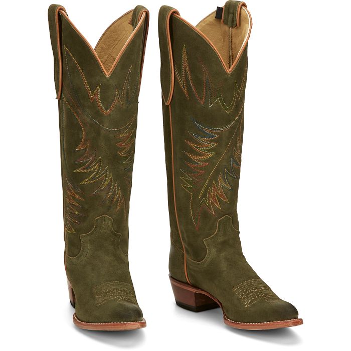 Justin Women's Boots - Clara 15" Green Suede