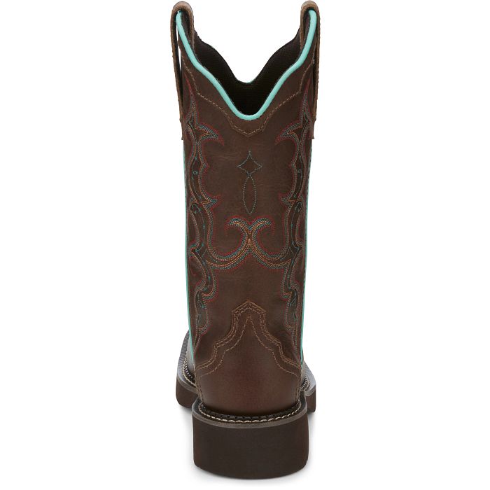 Justin Women's Raya Brown Square Toe with Teal Piping Boots