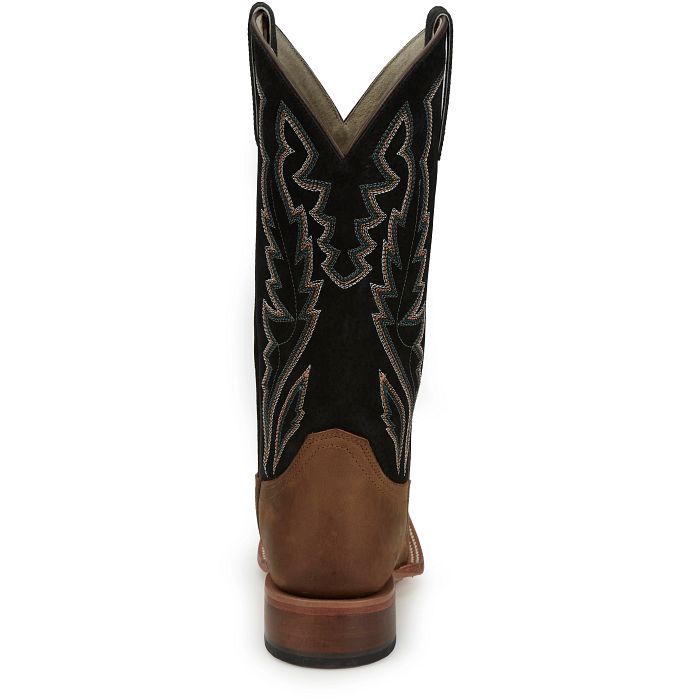 Justin Women's  Boots - Palisade Brown Rough Out with Black & Green Tops & Square Toe