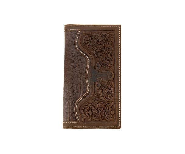 3D Men's Longhorn Overlay Brown Wallet