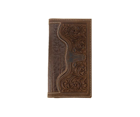 3D Men's Longhorn Overlay Brown Wallet