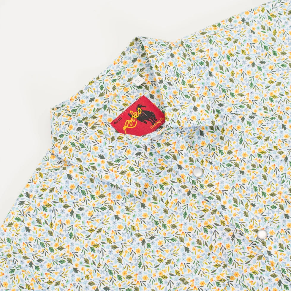 Rodeo Clothing Women's Long Sleeve Western Blue and Yellow Floral Print Shirt