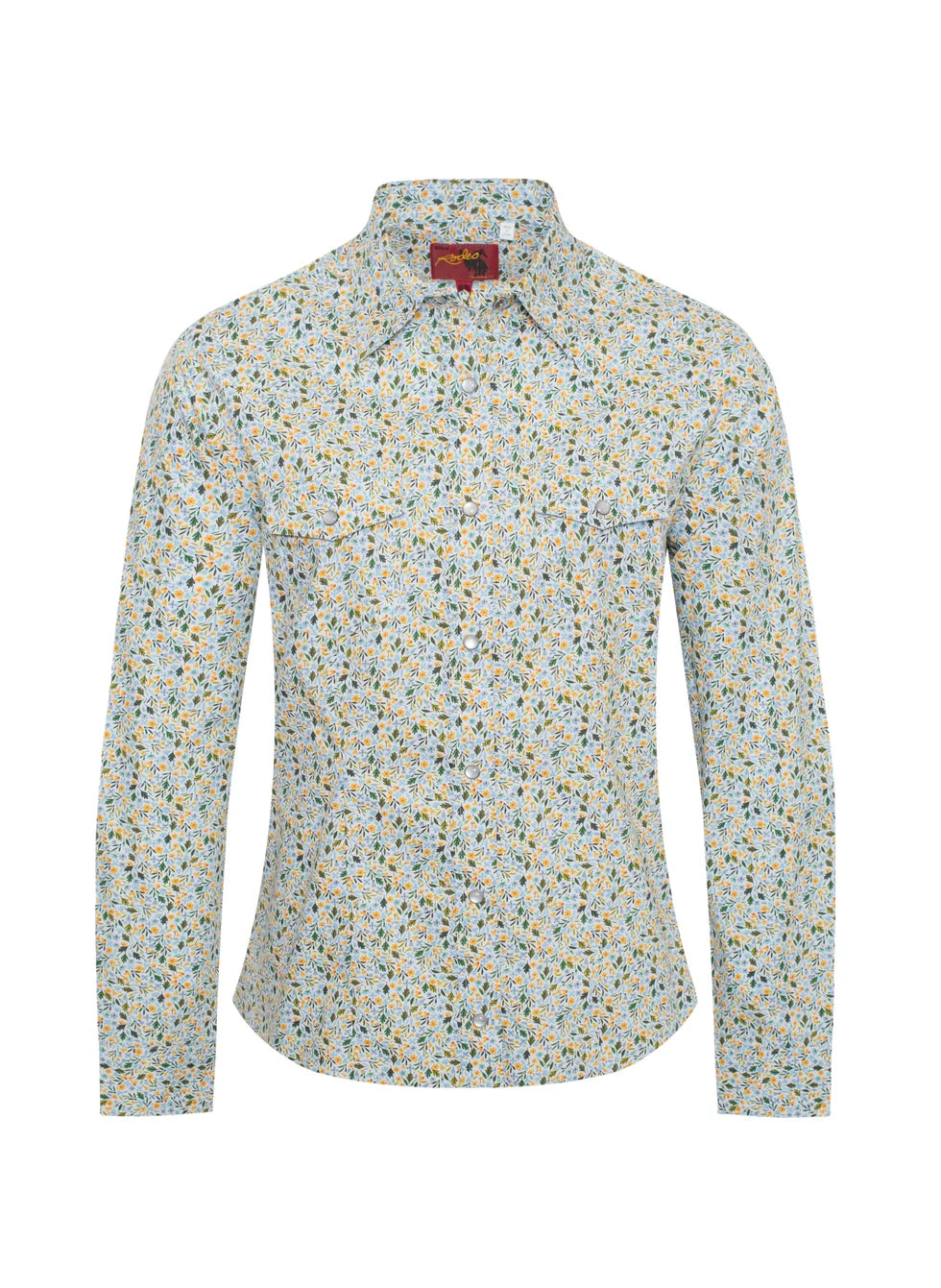 Rodeo Clothing Women's Long Sleeve Western Blue and Yellow Floral Print Shirt