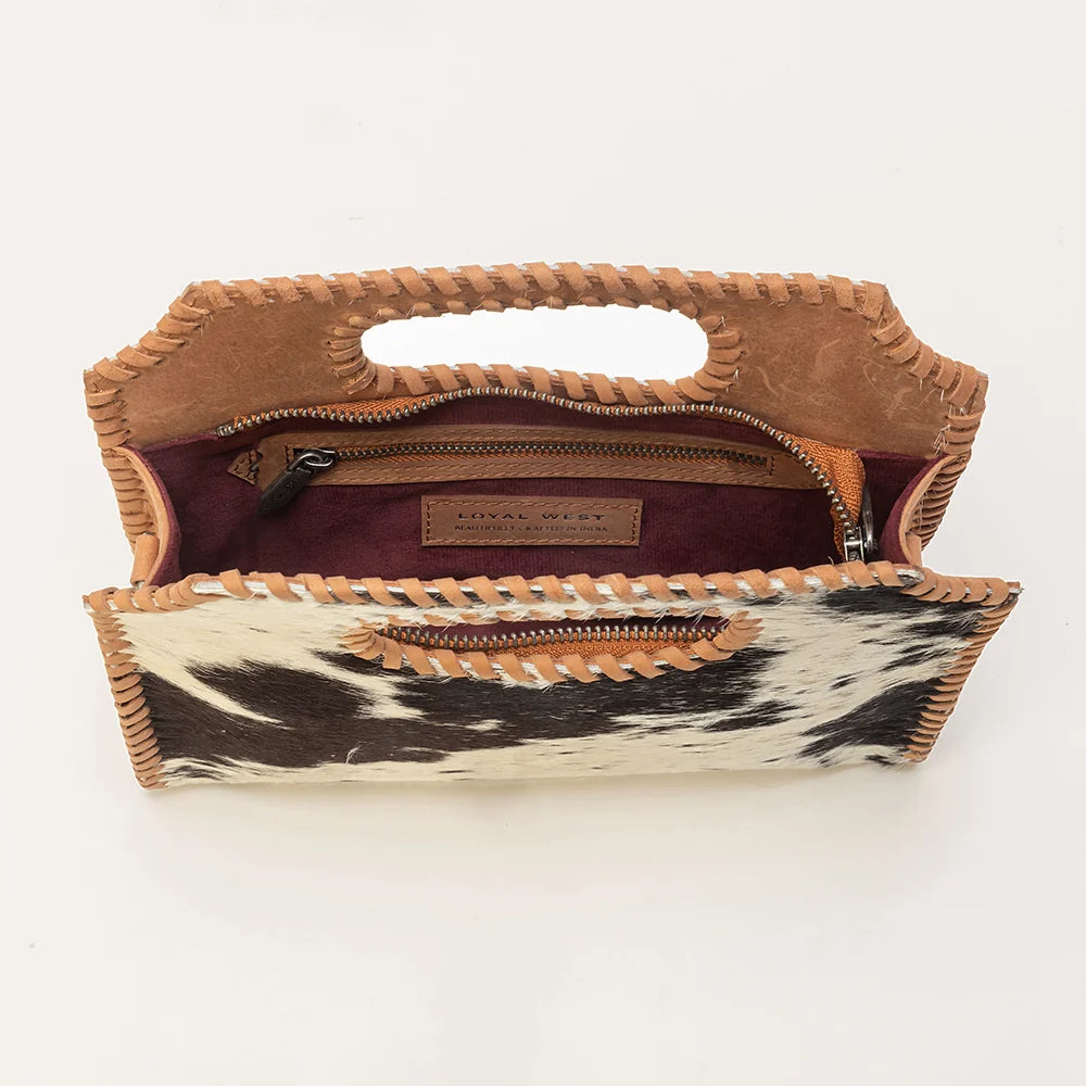 Myra Bag Alma Medium Hand Bag In Black & White Cowhide