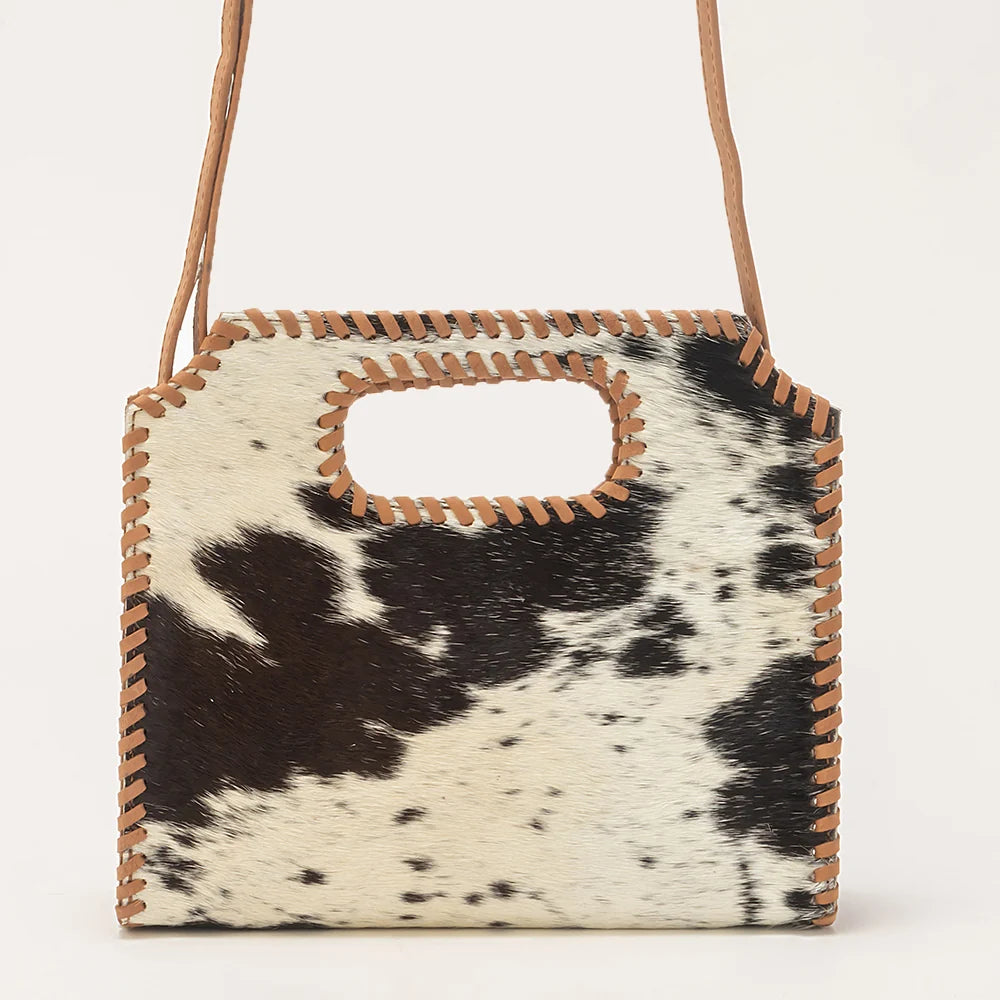 Myra Bag Alma Medium Hand Bag In Black & White Cowhide