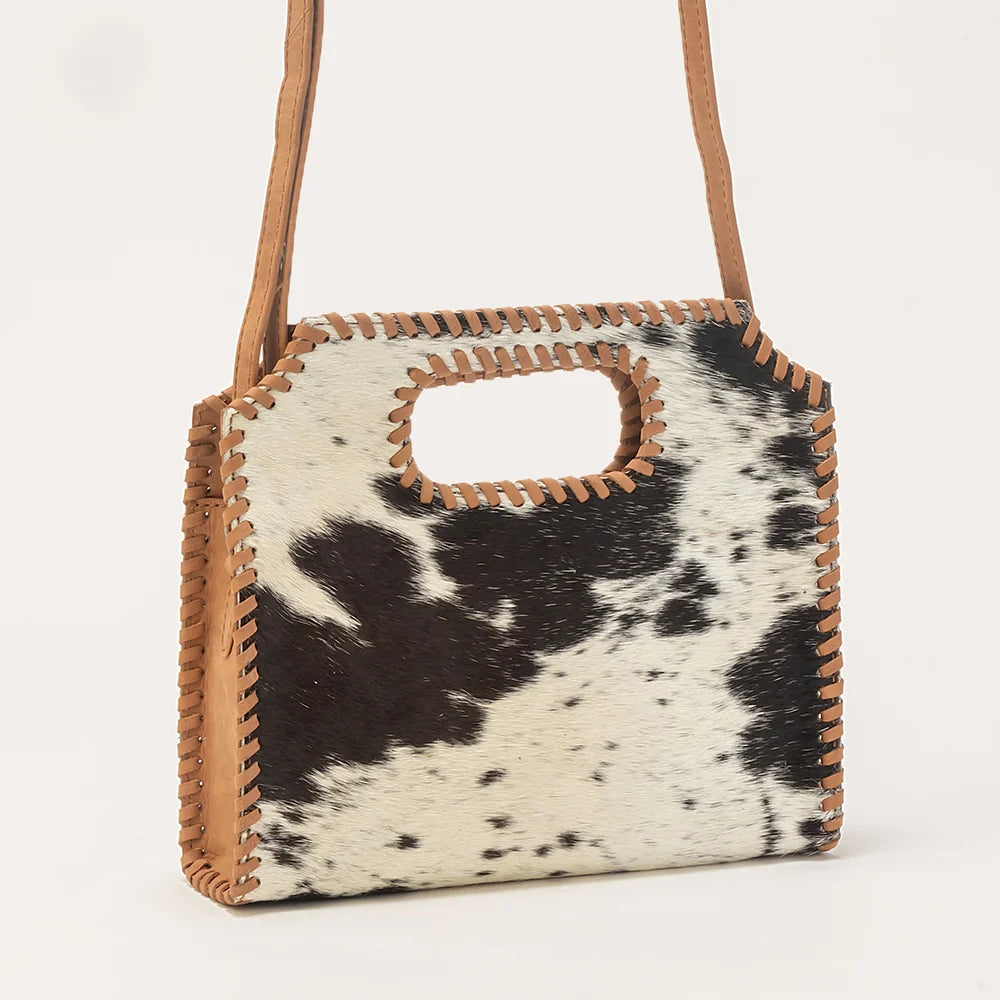 Myra Bag Alma Medium Hand Bag In Black & White Cowhide