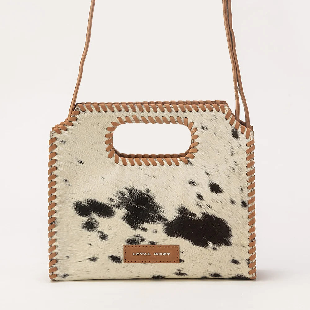 Myra Bag Alma Medium Hand Bag In Black & White Cowhide