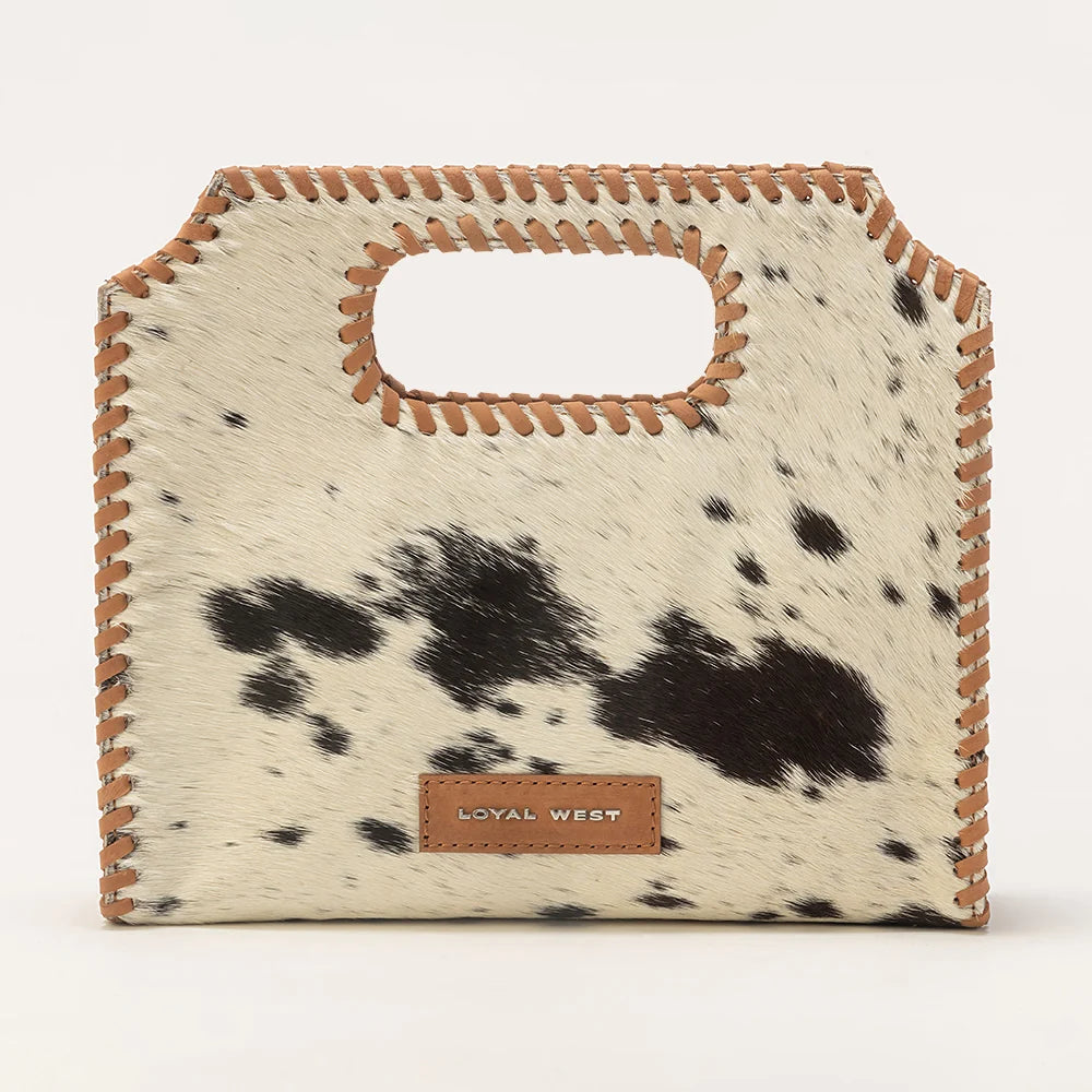 Myra Bag Alma Medium Hand Bag In Black & White Cowhide