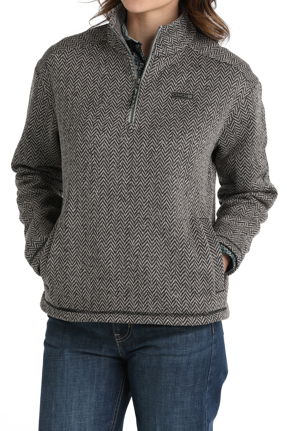 Cinch Women's Pullover in Grey Tone Herringbone