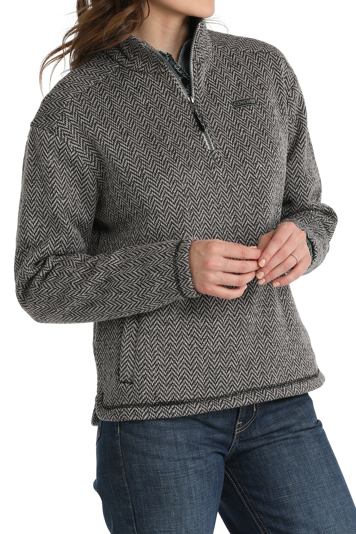 Cinch Women's Pullover in Grey Tone Herringbone