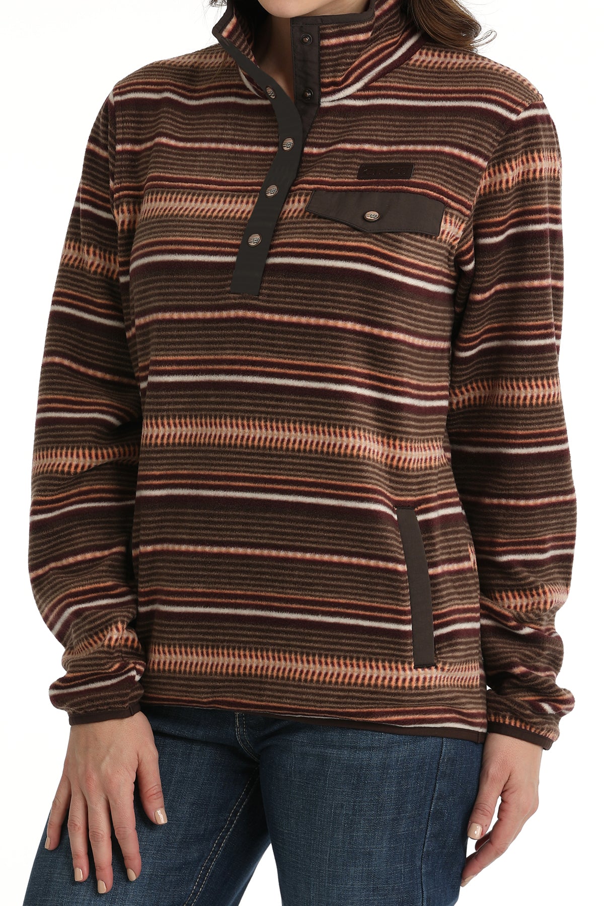 Cinch Women's Stripe Polar Fleece Pullover - Brown