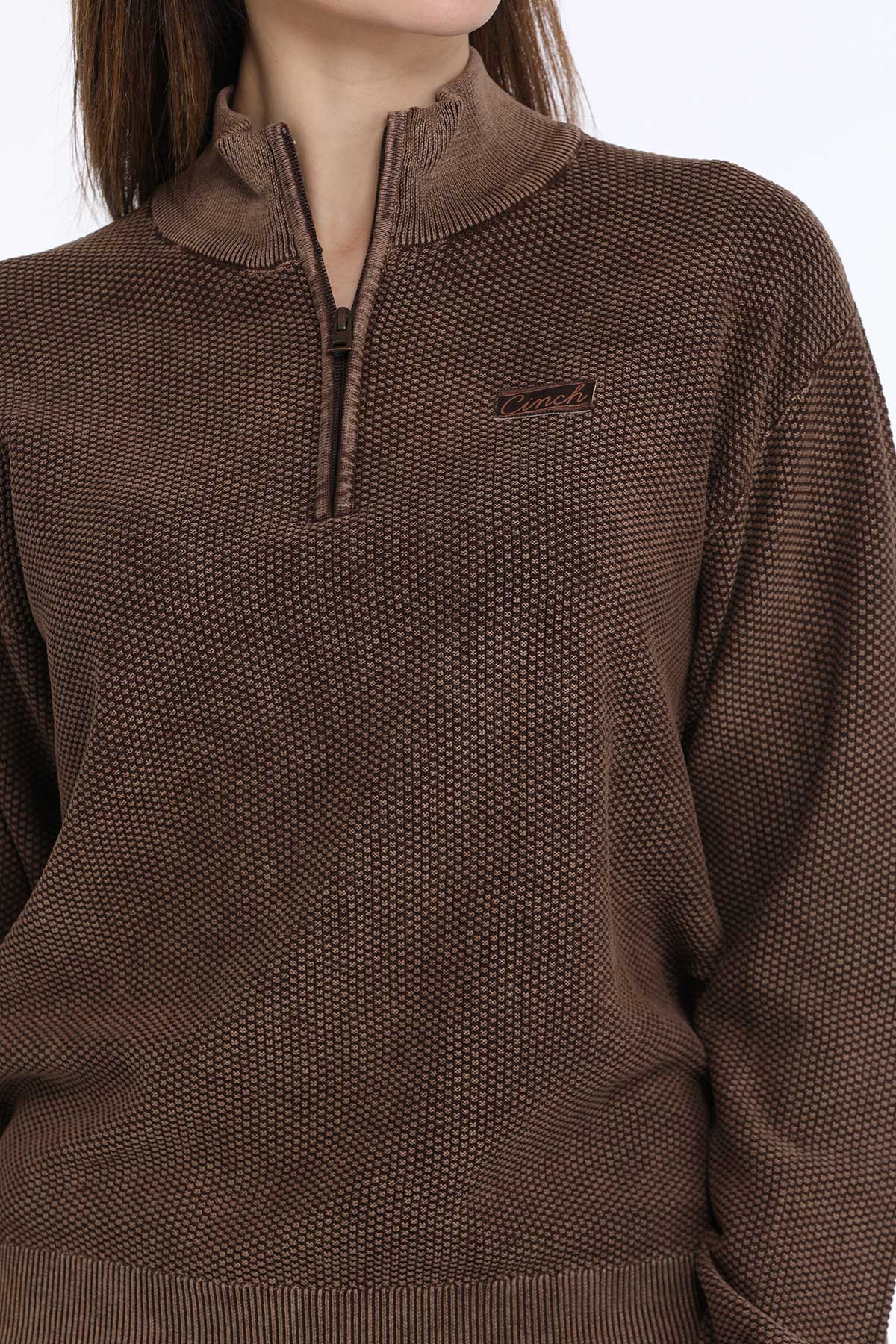 Cinch Women's Brown 1/4 Zip Pullover Sweater